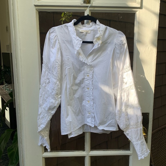 White Ruffled Button-Up Blouse - Picture 4 of 7